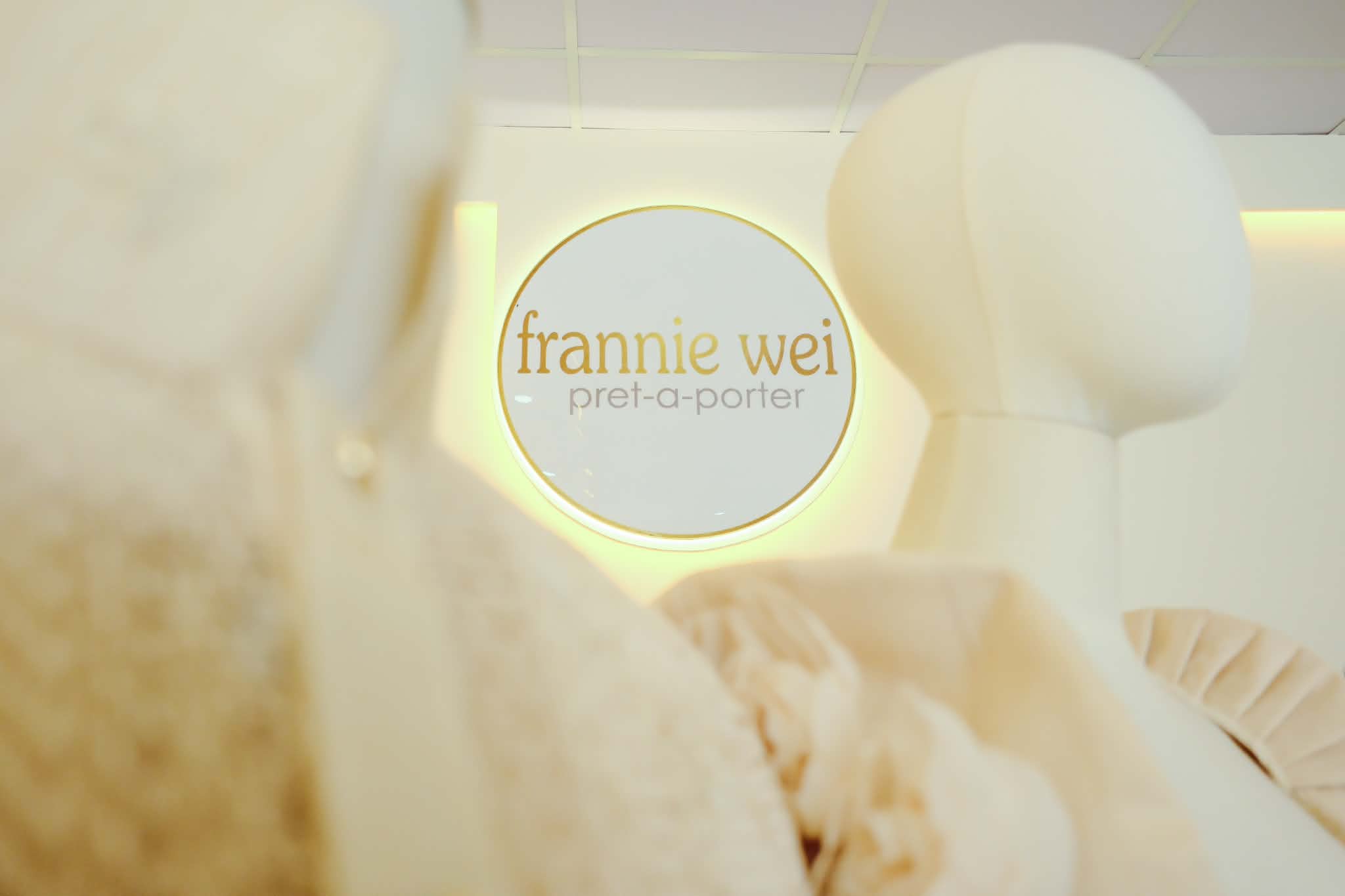 Frannie Wei Pret-A-Porter bridal gowns hanging in the atelier