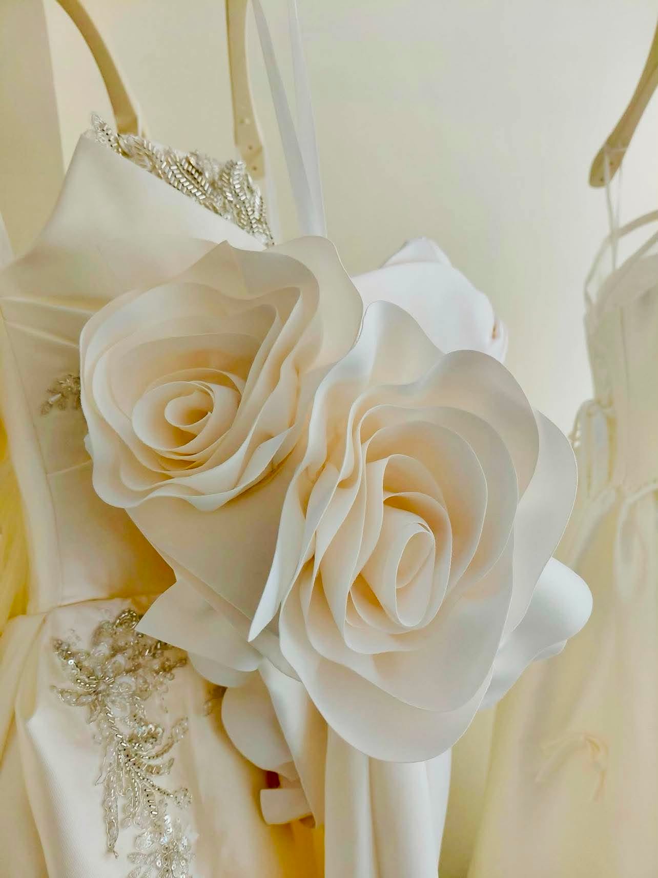 Frannie Wei Pret-A-Porter bridal gown with fabric roses and beading